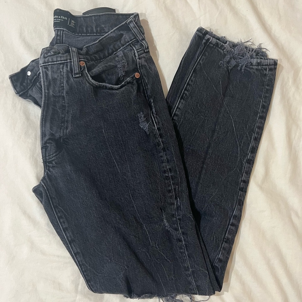 Abercrombie Vintage Stretch 90s Straight Distressed Faded Black Jeans 30x32